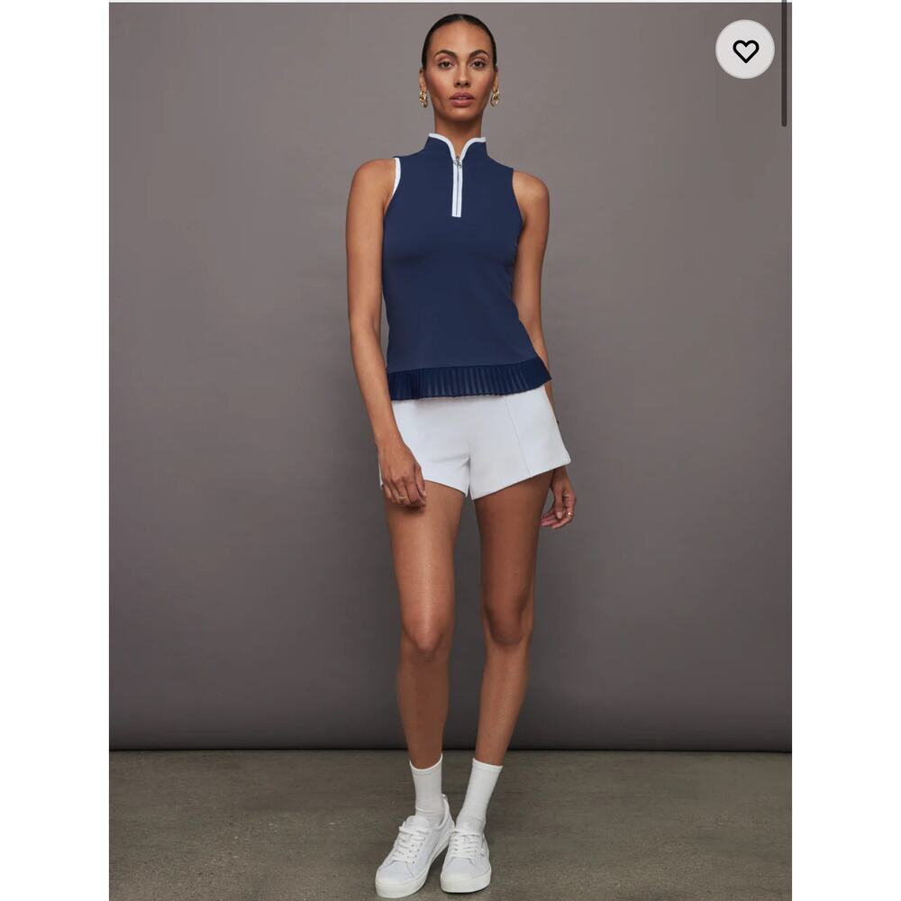 Carbon38 Sleeveless Golf Top Navy Zip Mock Neck Pleated Hem – Women’s Size L